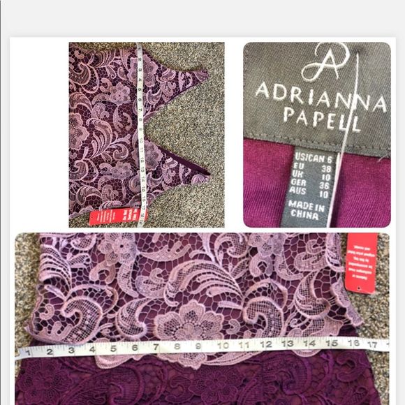 ADRIANNA PAPELL PURPLE & LAVENDER LACE SLEEVELESS VNECK MIDI DRESS SIZE 6 - Picture 6 of 7